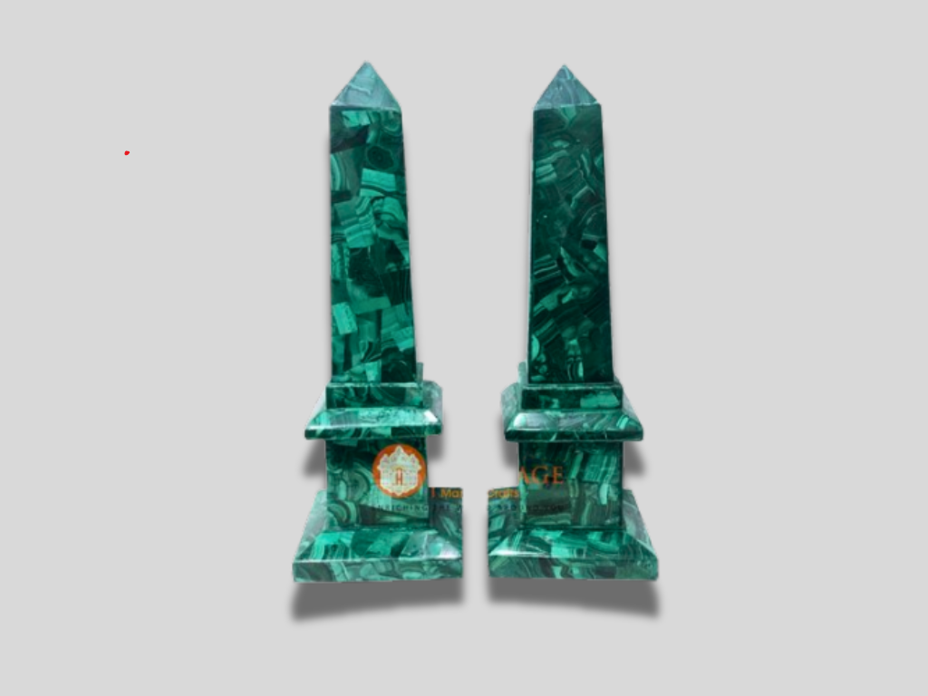 Malachite Marble Inlay Pair of Obelisks Miniature Arts